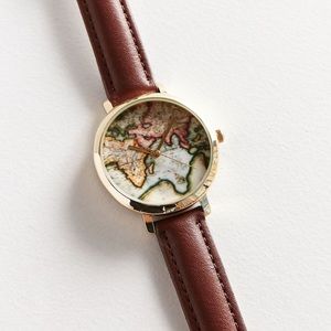 Urban Outfitters World Map Leather Watch
